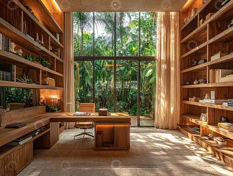 高清大图下载【趣麦麦图】现代简约木质书房设计
