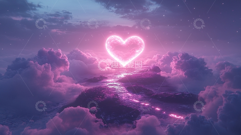 高清大图下载【趣麦麦图】粉色爱心云朵天空