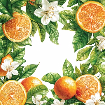 橙子花叶水彩画