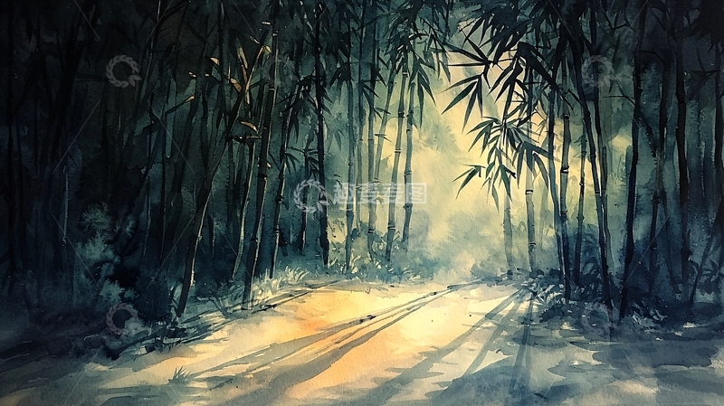 高清大图下载【趣麦麦图】幽静竹林光影小路