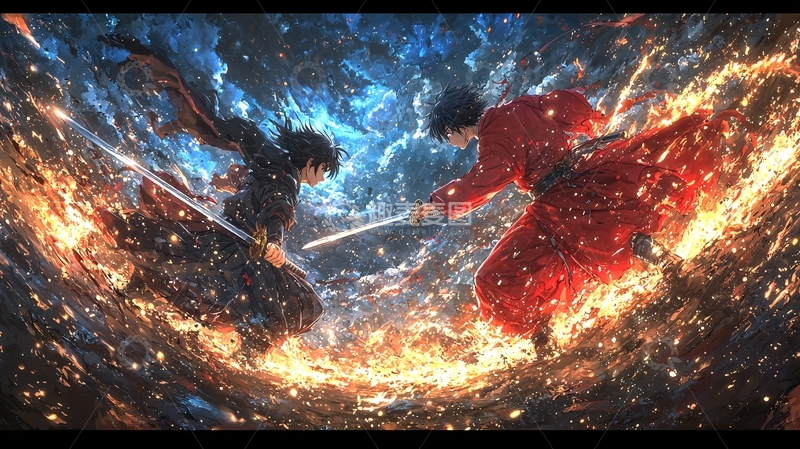 高清大图下载【趣麦麦图】火焰中武士对决