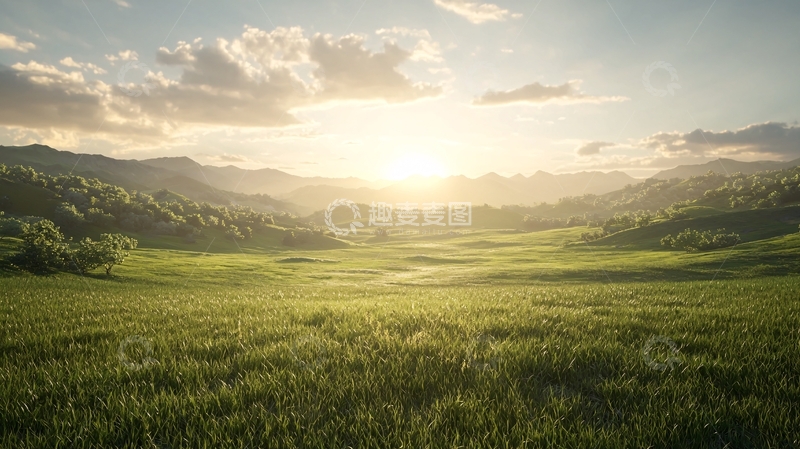 高清大图下载【趣麦麦图】阳光普照下的绿色田野