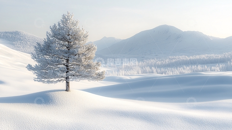 高清大图下载【趣麦麦图】雪地里孤零零的树