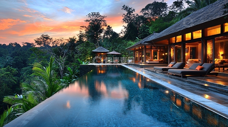 高清大图下载【趣麦麦图】巴厘岛别墅落日美景