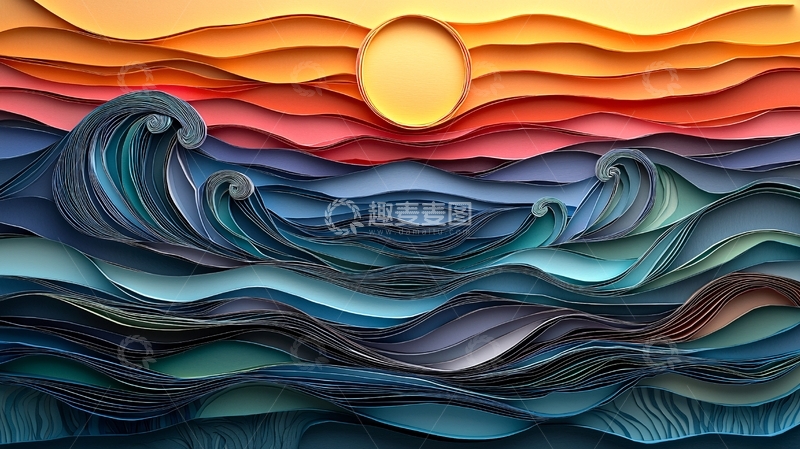 高清大图下载【趣麦麦图】纸艺海洋日落