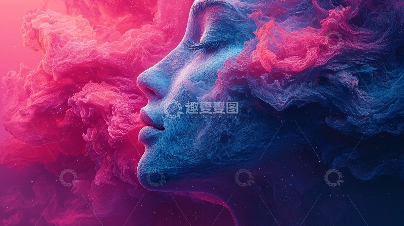 高清大图下载【趣麦麦图】梦幻烟雾女子侧脸