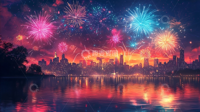 高清大图下载【趣麦麦图】绚丽多彩的城市烟火