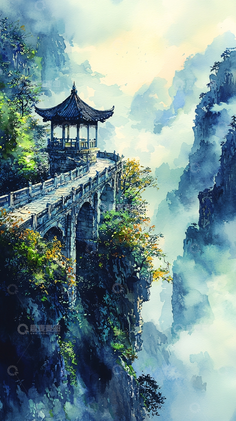 高清大图下载【趣麦麦图】山水水墨亭台楼阁