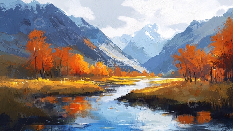 高清大图下载【趣麦麦图】秋日山谷河流风景