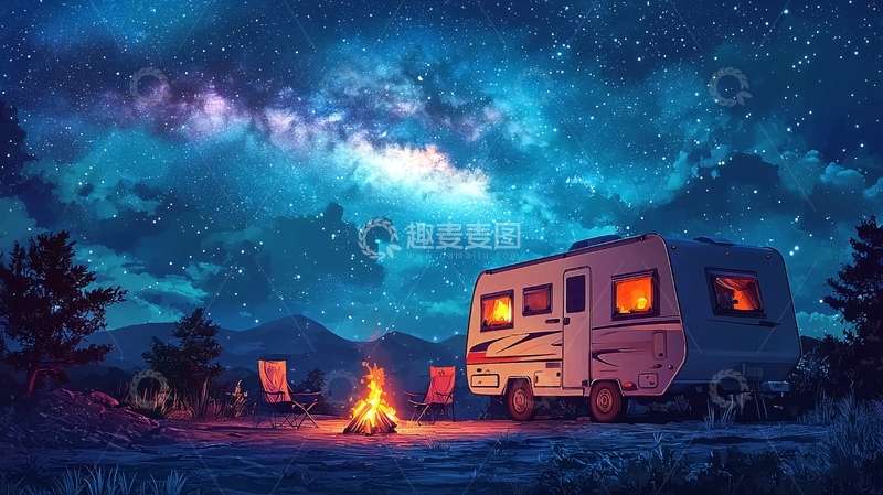 高清大图下载【趣麦麦图】星空下房车营地