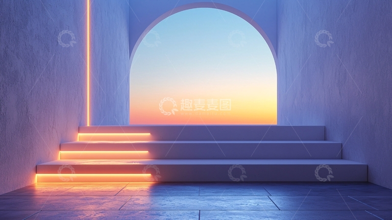 高清大图下载【趣麦麦图】蓝色阶梯通向日落