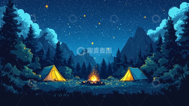 高清大图下载【趣麦麦图】星空下的营地