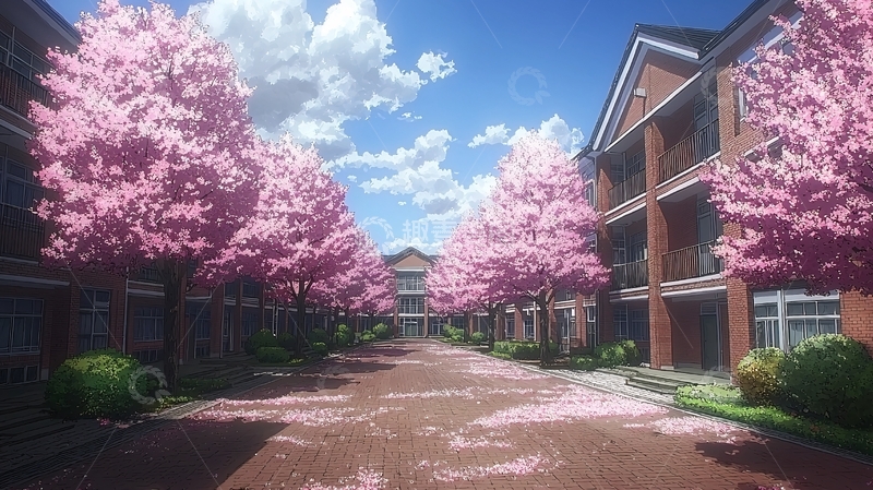 高清大图下载【趣麦麦图】樱花树街道