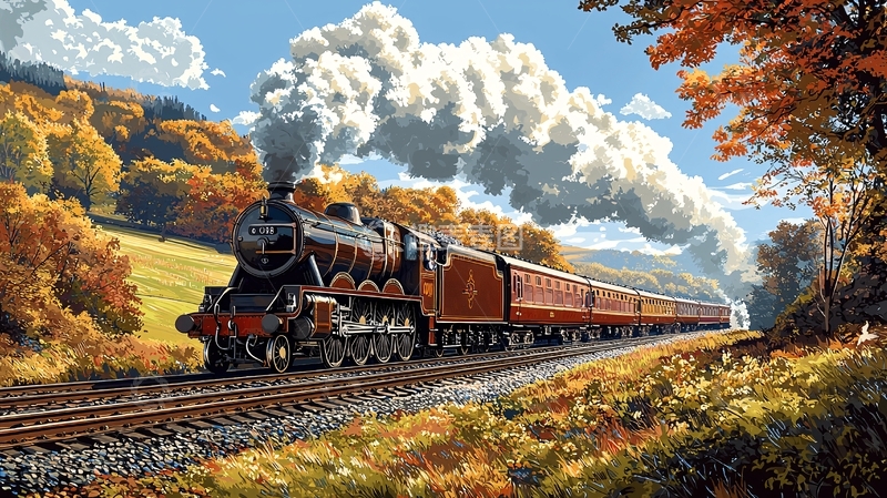 高清大图下载【趣麦麦图】秋日蒸汽火车