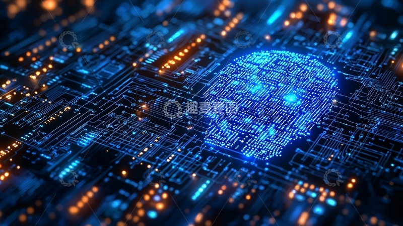 高清大图下载【趣麦麦图】电路板上的蓝色大脑