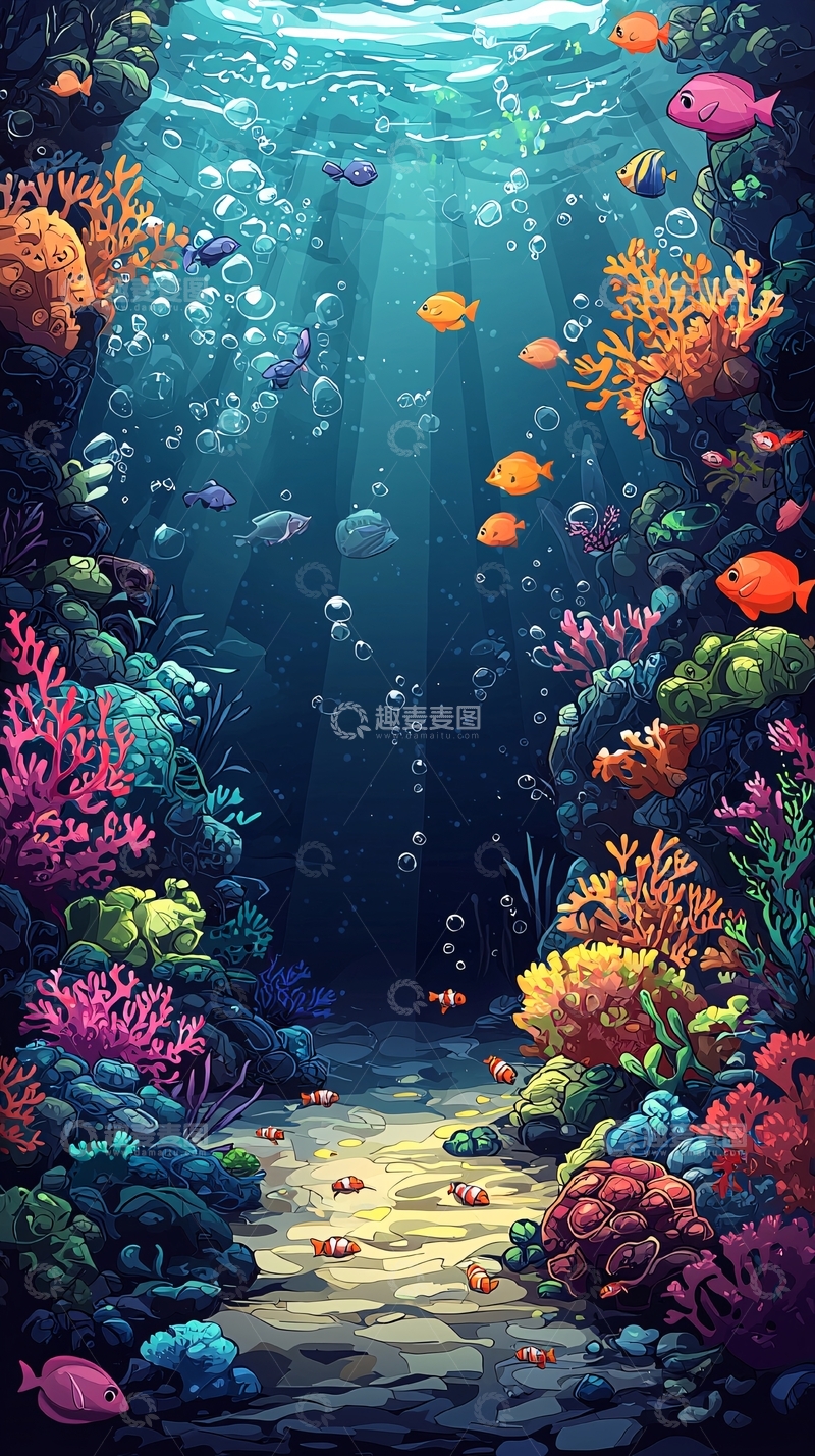 高清大图下载【趣麦麦图】海底珊瑚礁鱼群梦幻场景