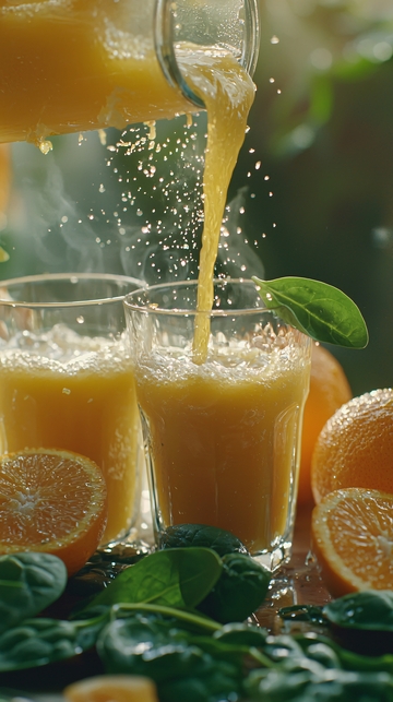 橙汁倒入玻璃杯