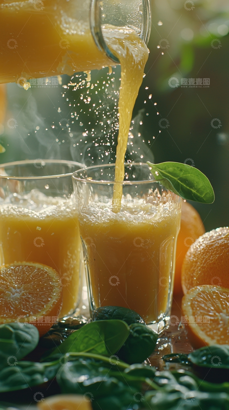 高清大图下载【趣麦麦图】橙汁倒入玻璃杯