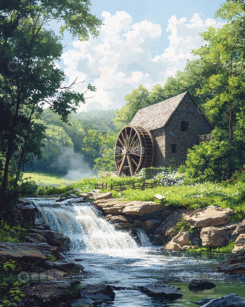 高清大图下载【趣麦麦图】乡村水车风景