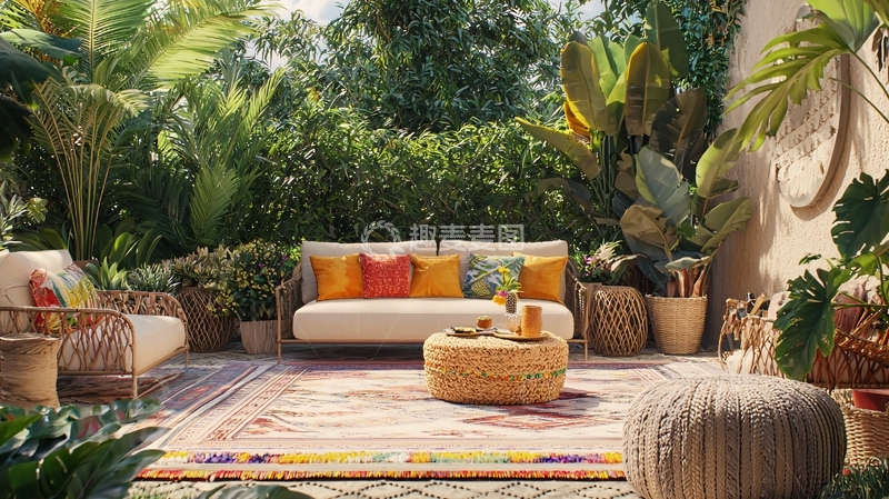 高清大图下载【趣麦麦图】热带花园户外休闲区