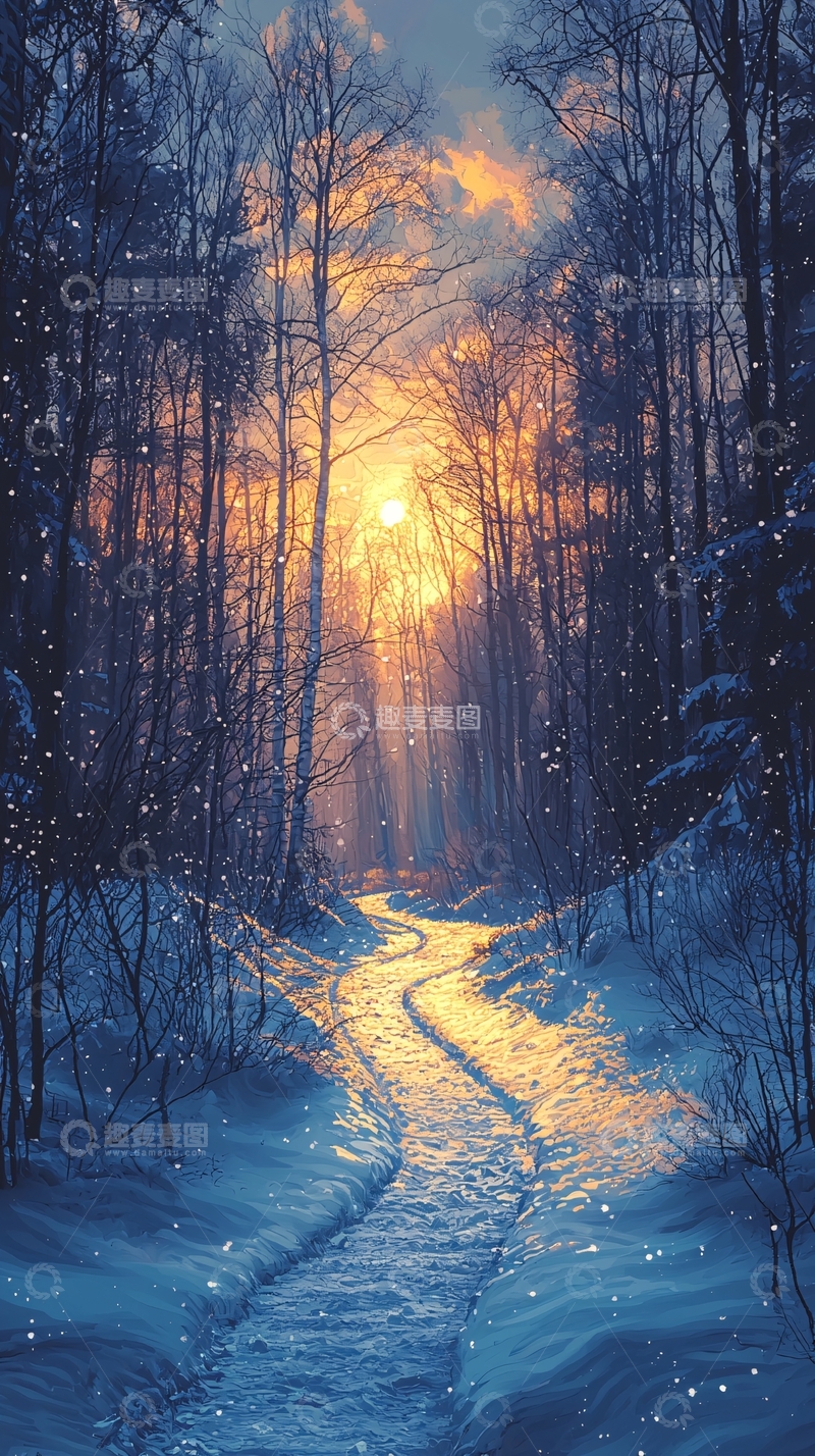 高清大图下载【趣麦麦图】冬日森林小路