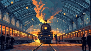 蒸汽火车站台复古场景