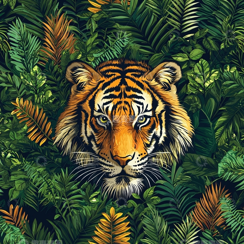 高清大图下载【趣麦麦图】丛林中的老虎头像