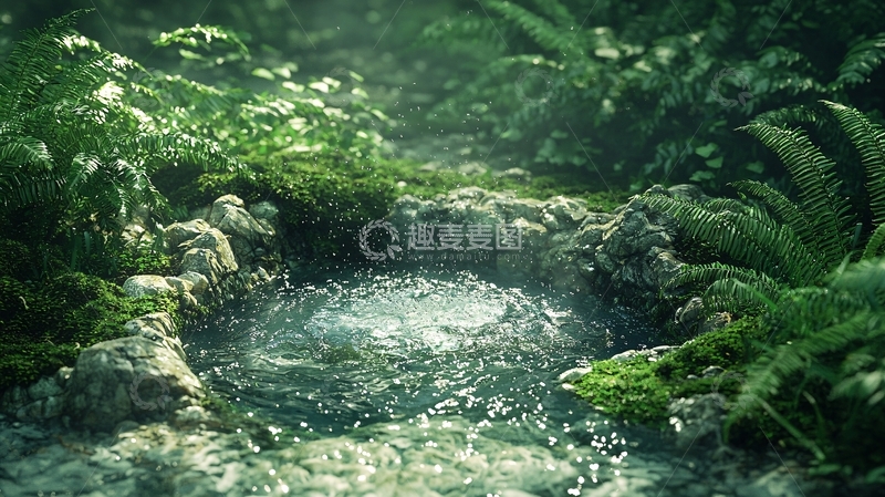 高清大图下载【趣麦麦图】茂密森林中的清澈溪流