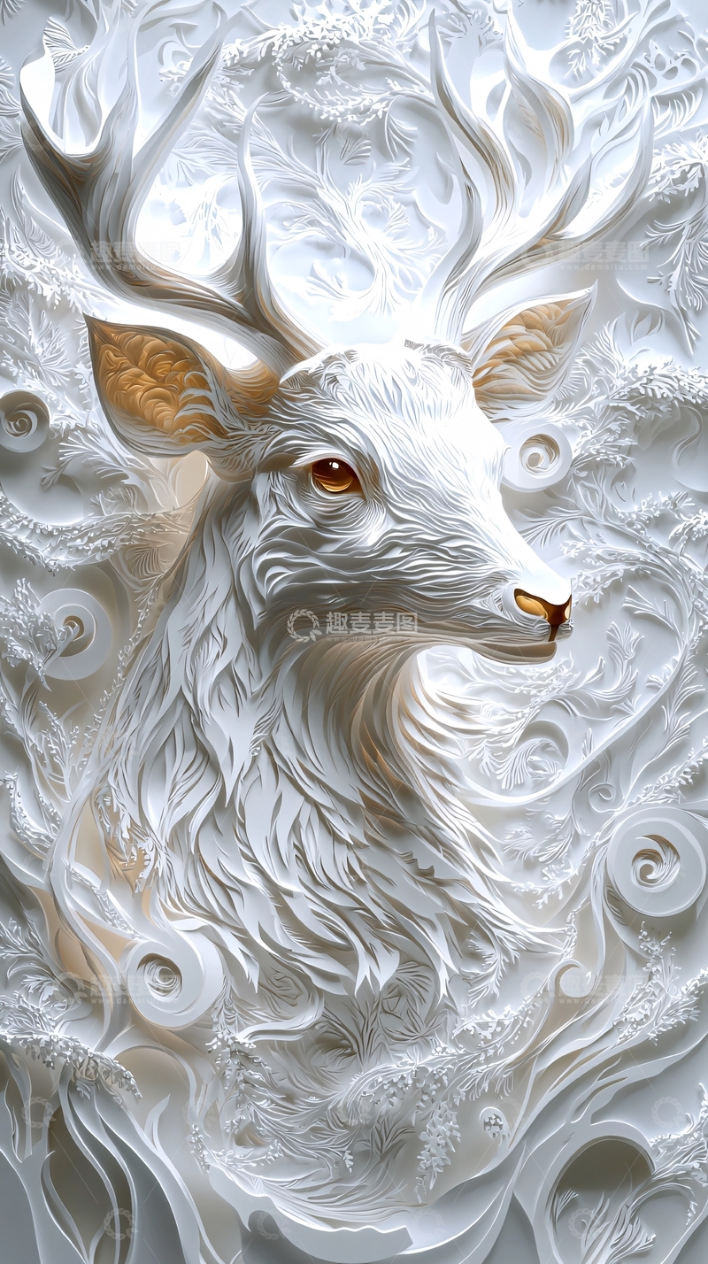 高清大图下载【趣麦麦图】白色雕刻鹿头