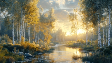 秋日森林河流风景