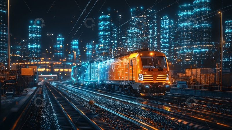 高清大图下载【趣麦麦图】夜幕下城市里的火车