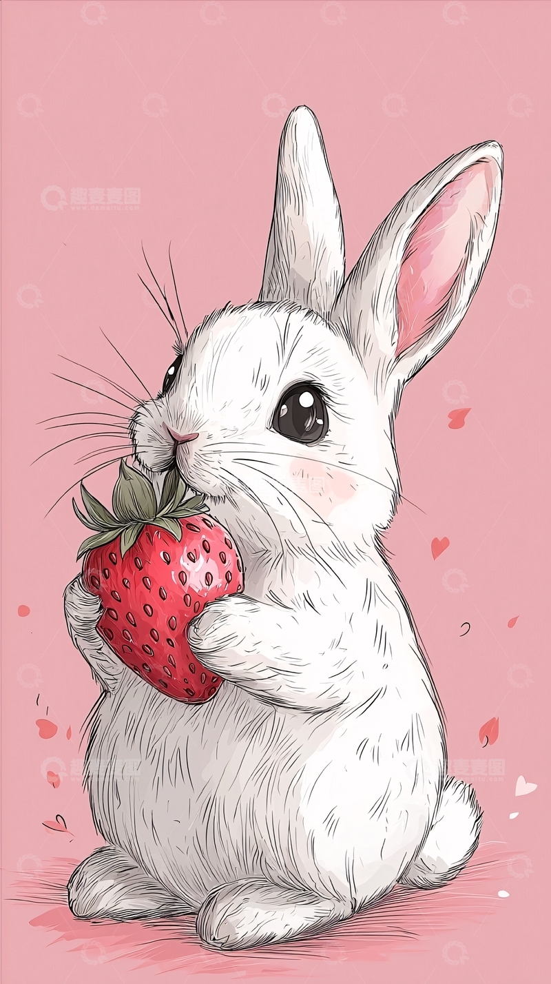 高清大图下载【趣麦麦图】可爱小兔子抱着草莓