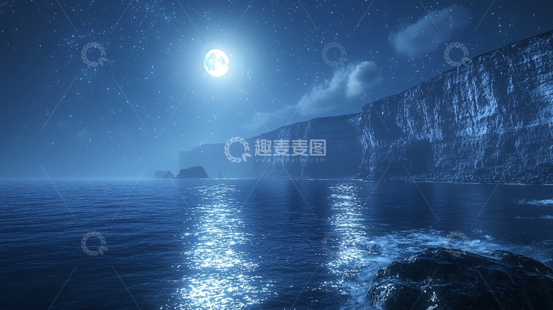 高清大图下载【趣麦麦图】月光下的悬崖峭壁