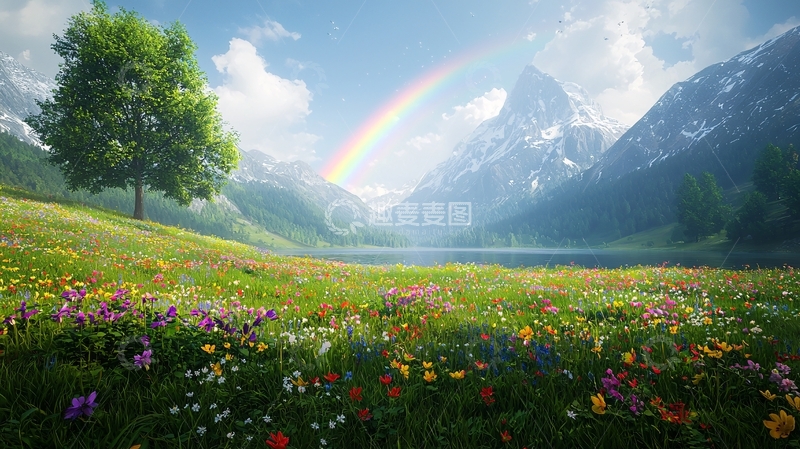 高清大图下载【趣麦麦图】彩虹山脉草原风景