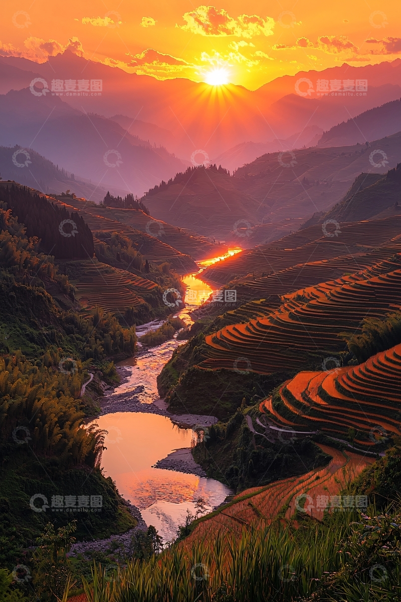 高清大图下载【趣麦麦图】壮丽山河日落美景