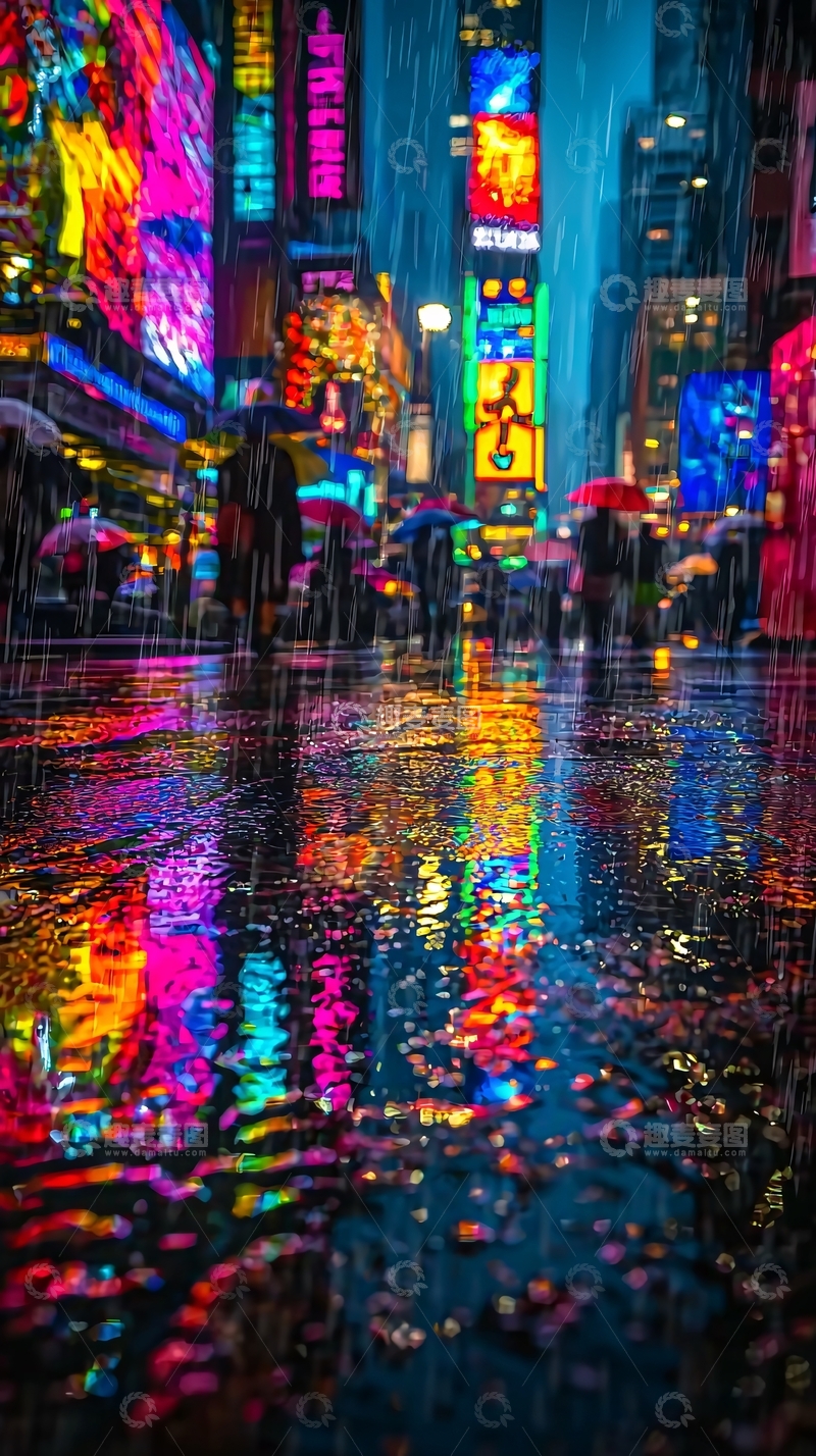 高清大图下载【趣麦麦图】雨中纽约时代广场夜景
