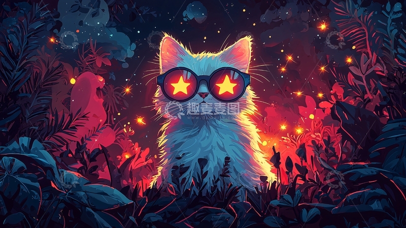 高清大图下载【趣麦麦图】戴墨镜的猫咪