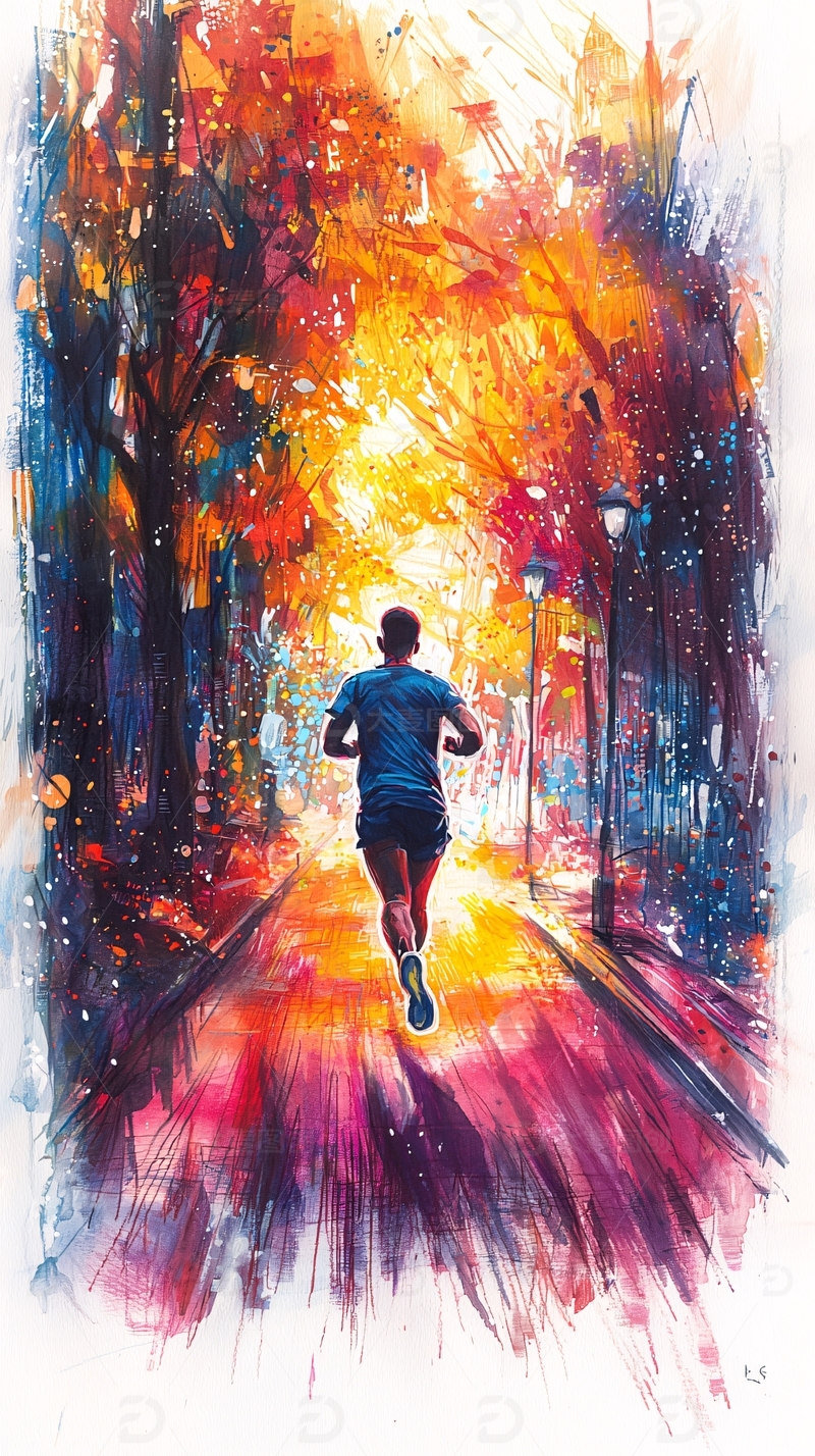 高清大图下载【趣麦麦图】跑步者秋日林荫道