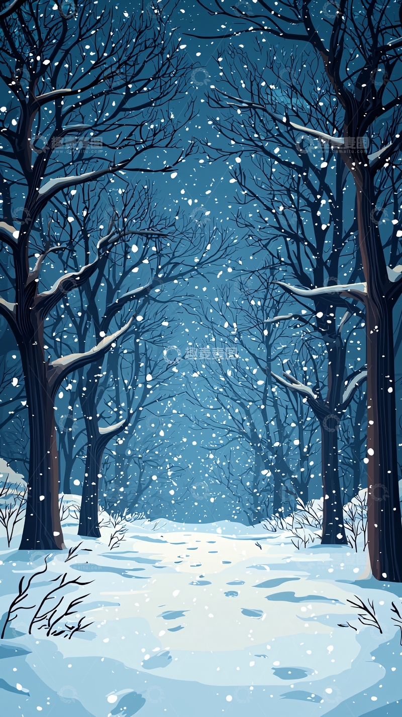 高清大图下载【趣麦麦图】冬日雪景森林小路