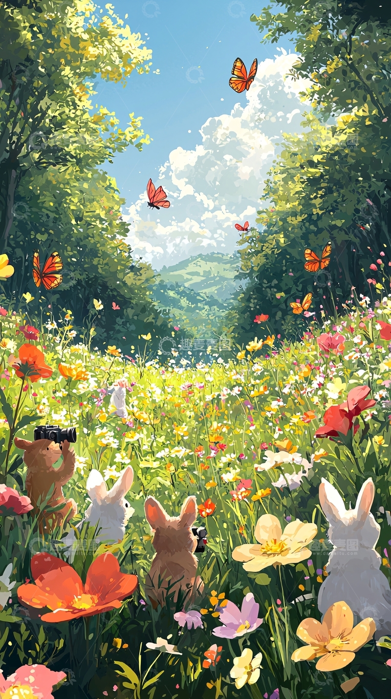 高清大图下载【趣麦麦图】鲜花盛开的草地