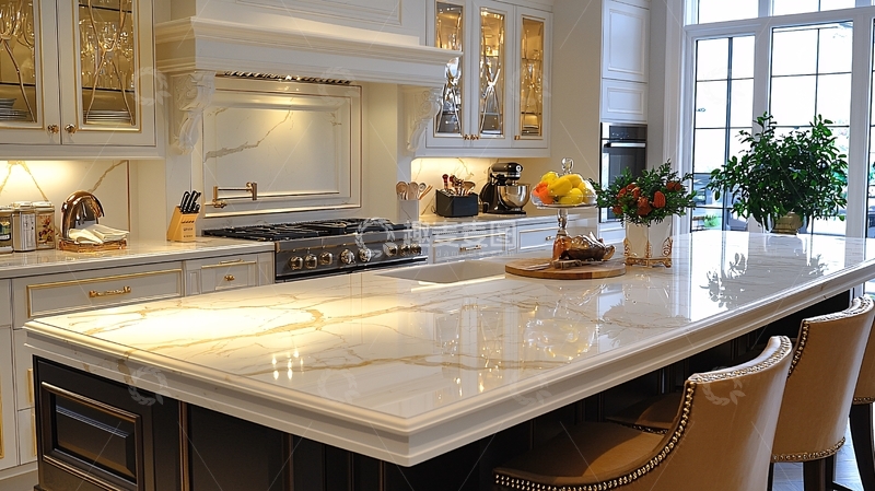 高清大图下载【趣麦麦图】奢华白色大理石厨房岛台