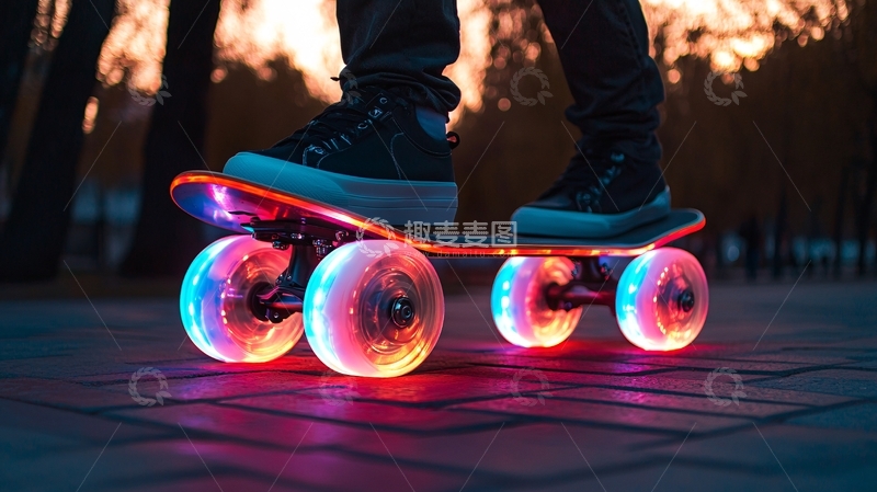 高清大图下载【趣麦麦图】炫彩滑板夜间骑行