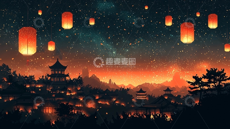 高清大图下载【趣麦麦图】星空下的东方古镇