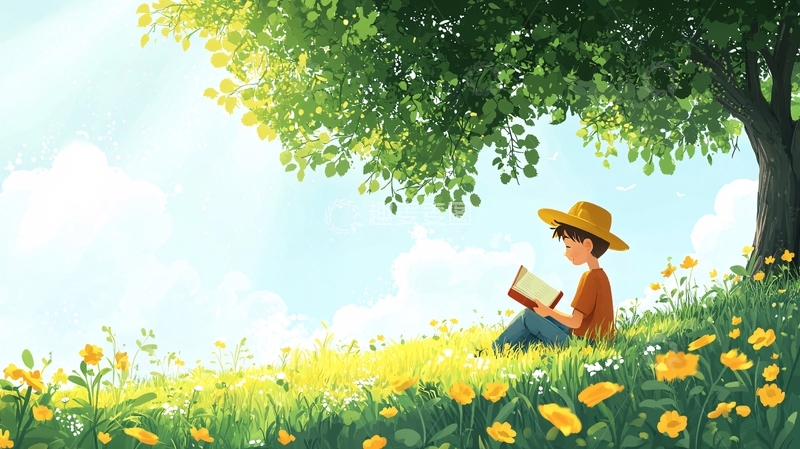 高清大图下载【趣麦麦图】阳光下看书的男孩
