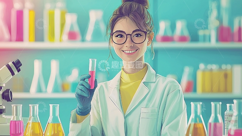 高清大图下载【趣麦麦图】微笑女科学家
