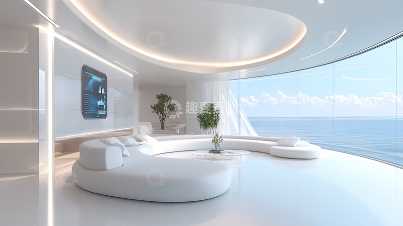 高清大图下载【趣麦麦图】极简未来感海景客厅