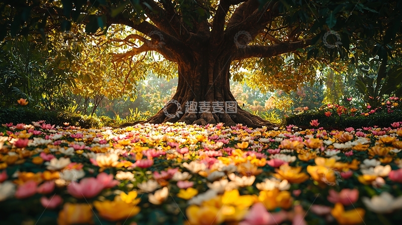 高清大图下载【趣麦麦图】古树落花满地