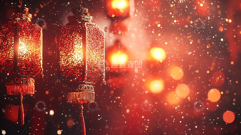 高清大图下载【趣麦麦图】节日红灯笼的温暖光芒