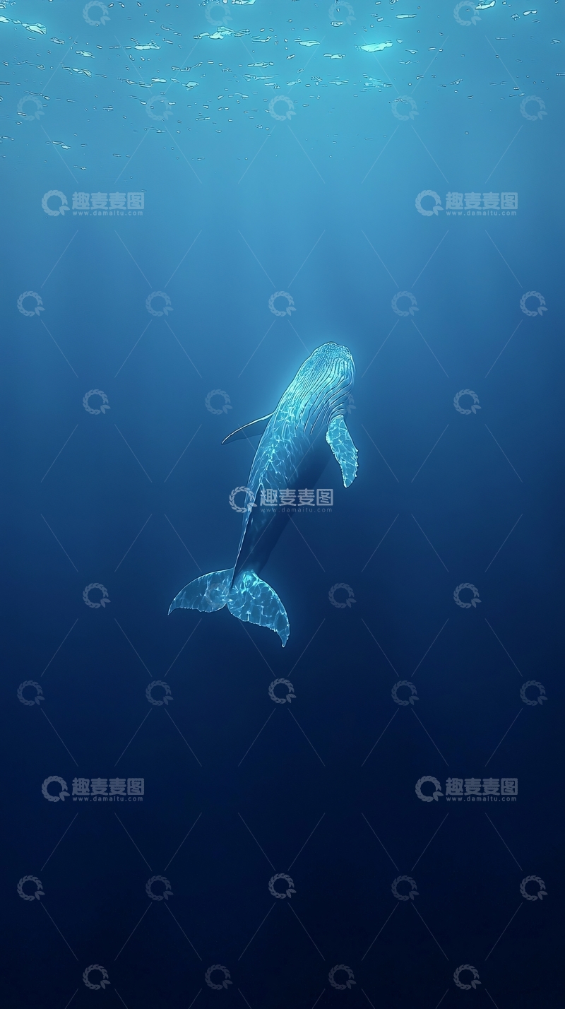 高清大图下载【趣麦麦图】深海中孤独的鲸鱼
