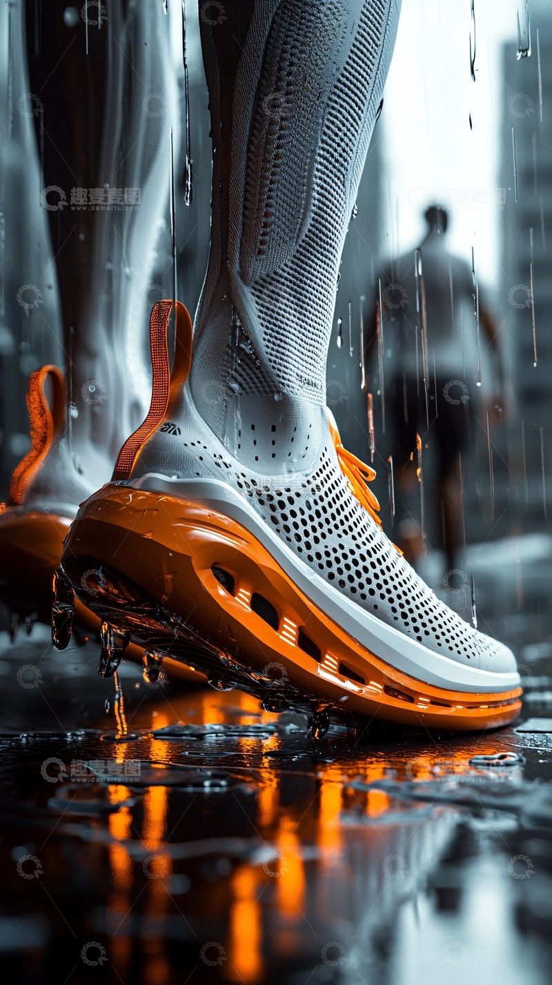 高清大图下载【趣麦麦图】雨中奔跑的运动鞋